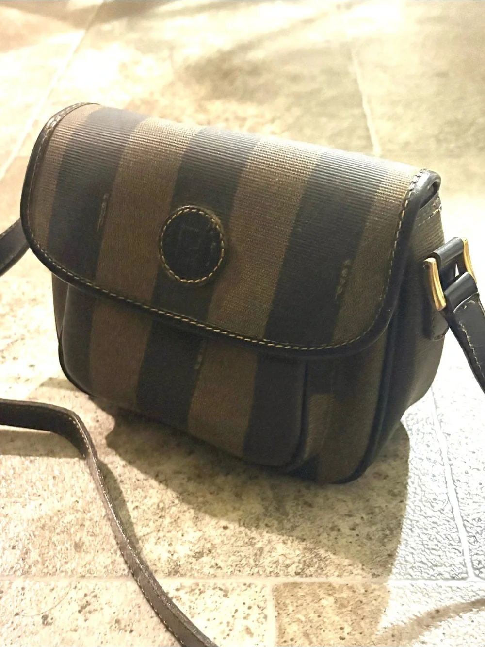 FENDI Vintage Striped Brown Crossbody Shoulder Bag